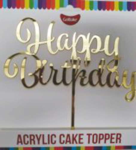 Happy Birthday Acrylic Cake Topper - Gold - Click Image to Close